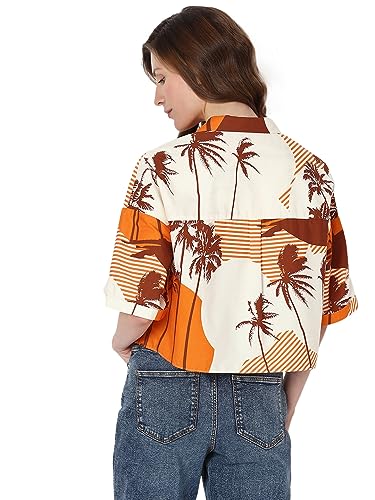 VERO MODA Women Tropical Cotton Regular Fit Orange Shirt