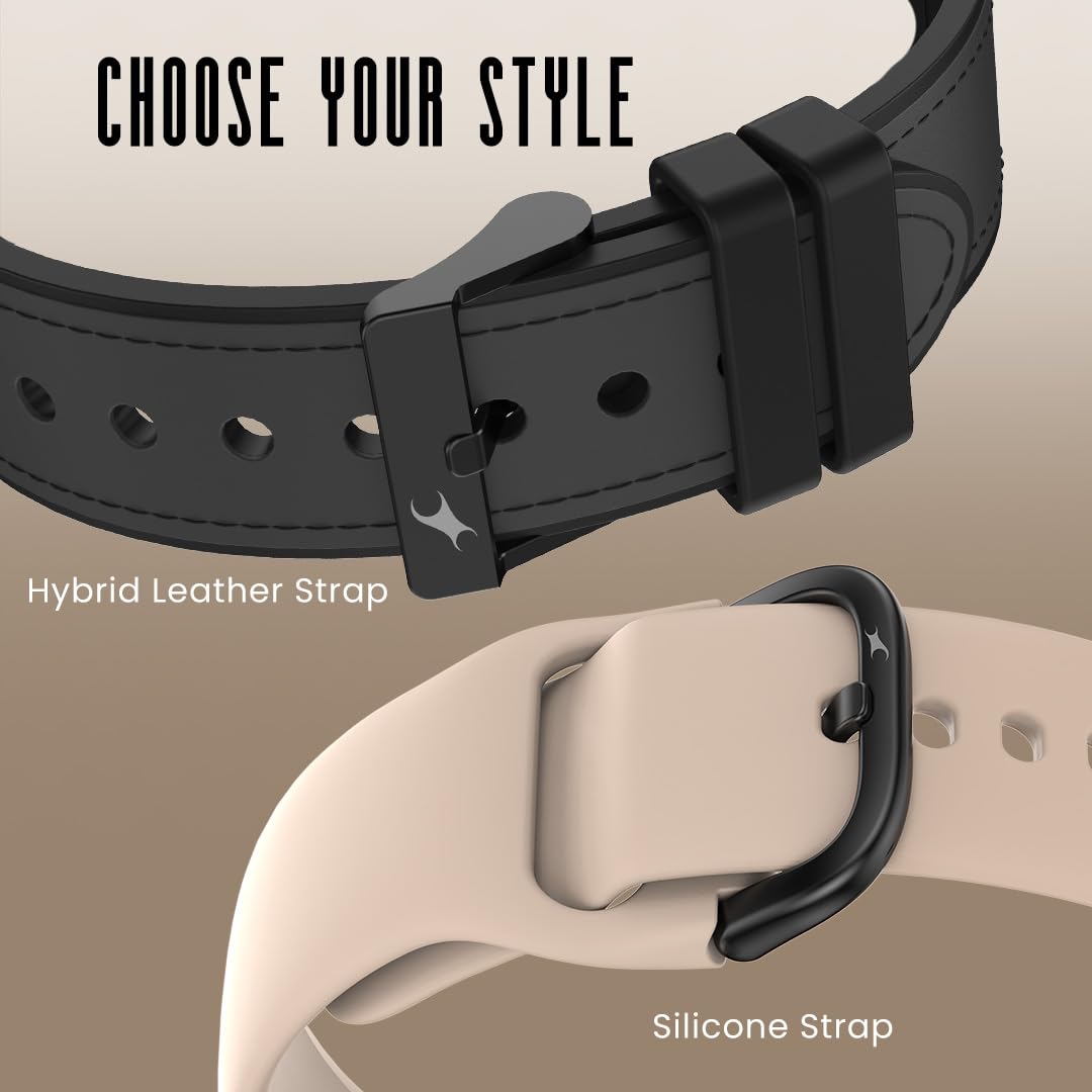 Fastrack Sleek 1.32" AMOLED 42mm Round Display Smart Watch with Hybrid Strap, QR Hub, BT Calling, SPO2, Hotkey, Functional Crown, IP68 Water Resistant Upto, 5 Days Battery Life - Onyx Black