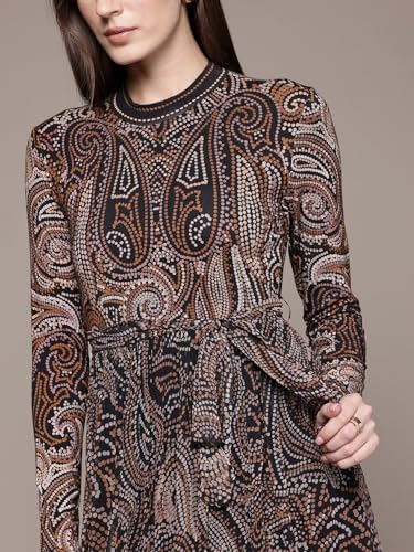 Label RITU KUMAR Brown Bluo Crew Neck Dress with Belt
