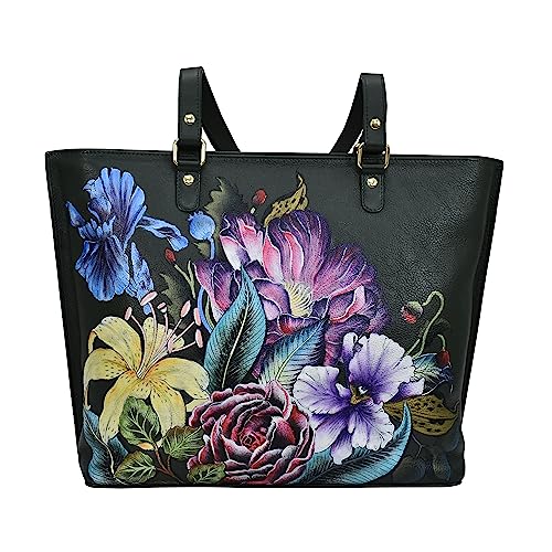 Anuschka Women’s Hand-Painted Genuine Leather Large Zip Top Tote - Vintage Floral