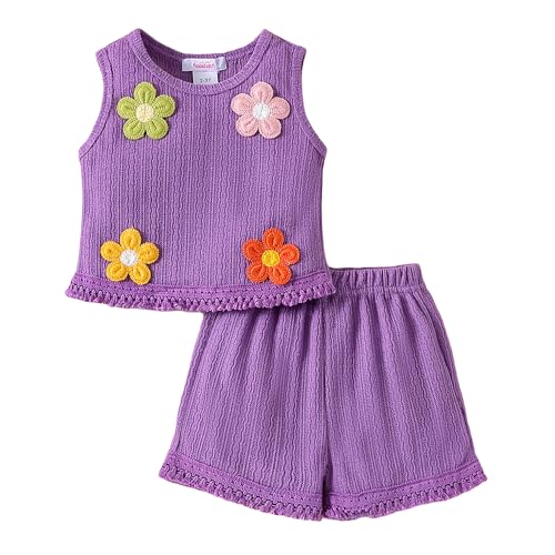 Hoscotch Girls Textured Purple Sleeveless Short Set For Ages (3-4 Years)