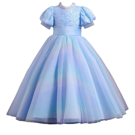 Hopscotch Girls Sequin Embellished Floor Length A Line Gown In Blue Color For Ages 10-11 Years