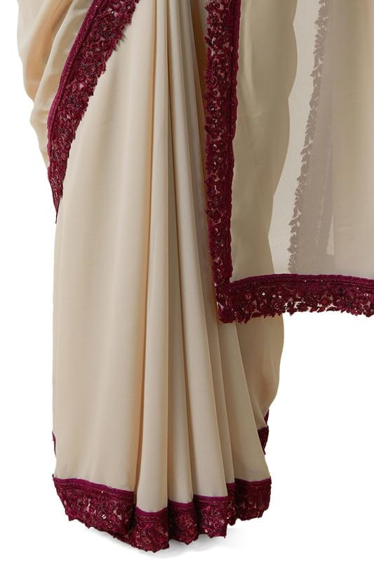 Soch Womens Beige Sequin Lace Border Georgette Saree