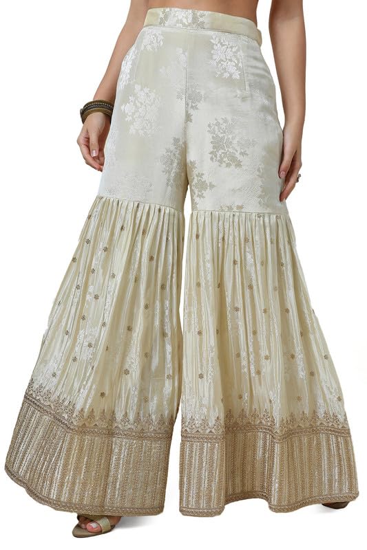 Soch Womens Cream Brocade Sharara Suit Set with Sequins