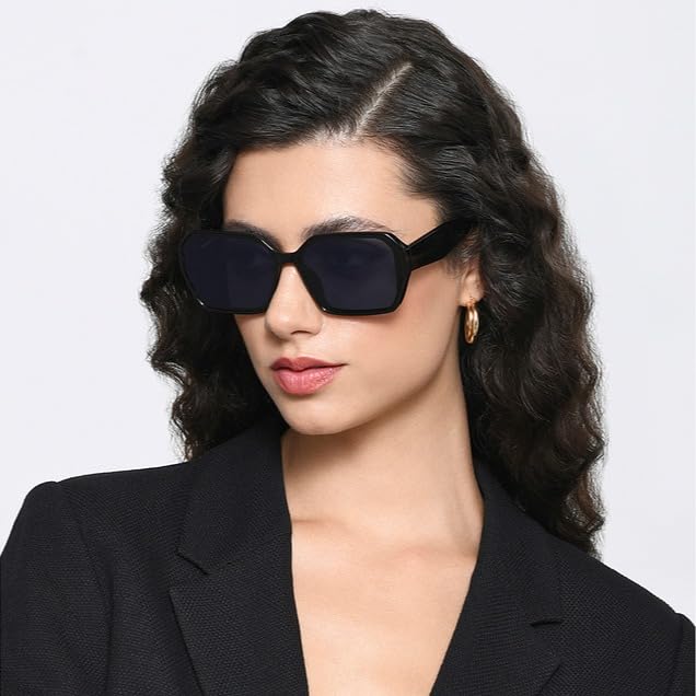 VINCENT CHASE EYEWEAR By Lenskart | Black-Grey Full Rim Hexagonal | Stardust | Branded Latest And Stylish Sunglasses | Polarized And 100% Uv Protected | For Women | Large | Vc S16907