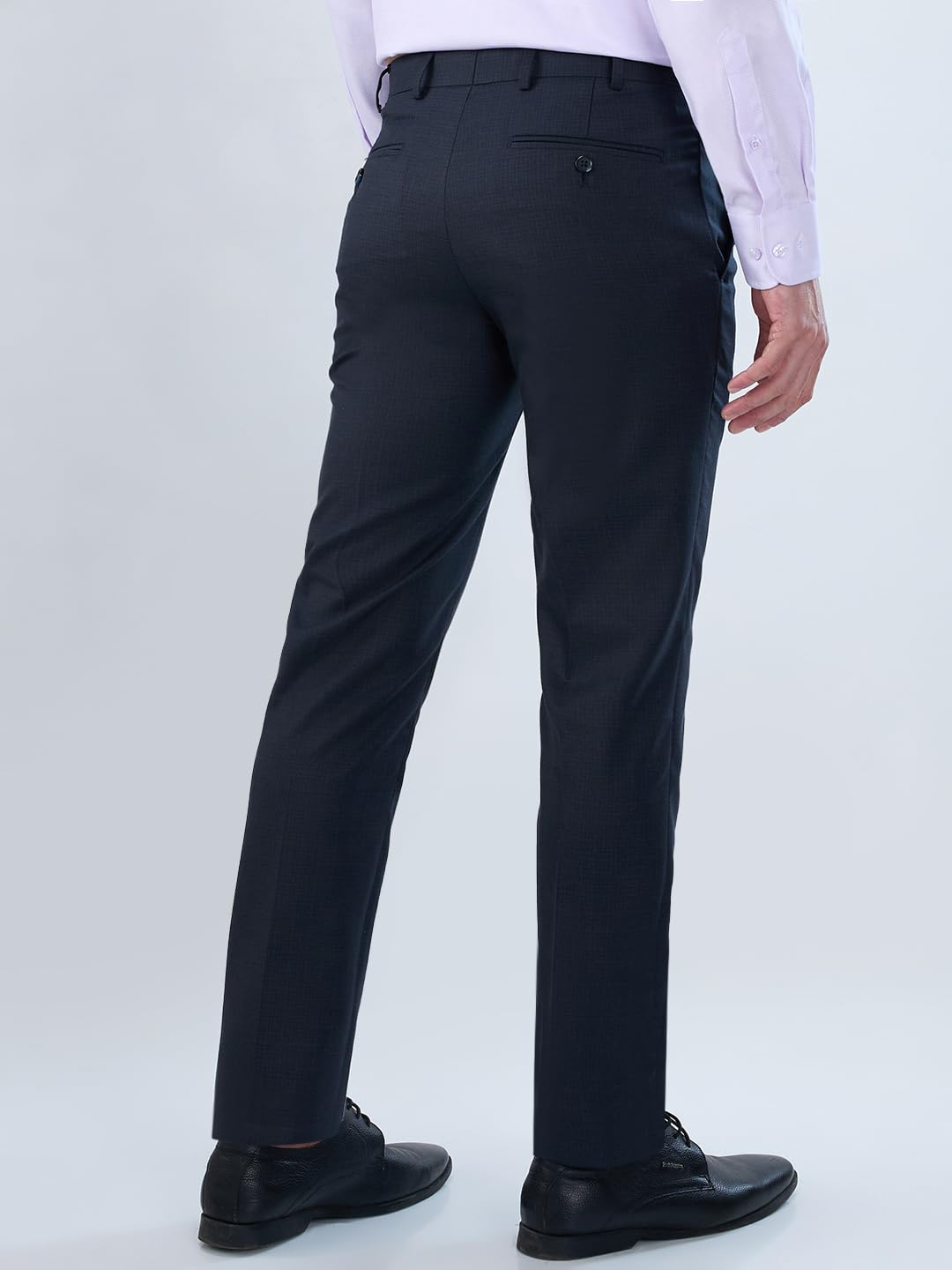 Raymond Men Slim Fit Checks Pattern Polyester Blend Flat Front Formal Trouser Dark Blue