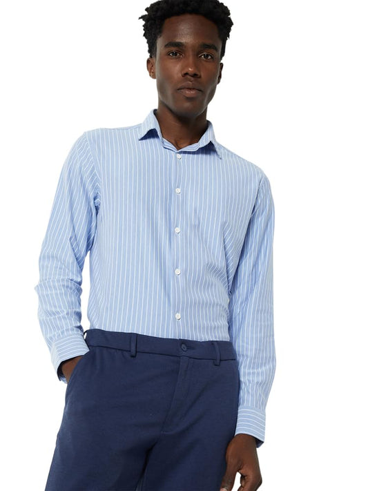 Max Men Striped Slim Fit Shirt (Blue_42)