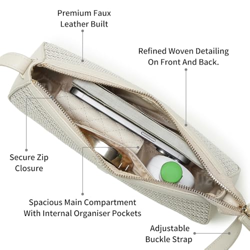 Fastrack Crossweave Classic Sling Bag | Faux Leather Weave Pattern Bag | Adjustable Strap with Buckle | Zipper Closure | One Main Compartment with Internal Organizer Pockets