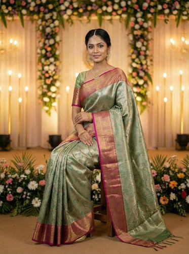 MIMOSA Women’s Green Art Silk Saree Woven with Zari Tissue | Kanjivaram Style Saree | Rich Pallu & Tassels | 6.2 Mtrs