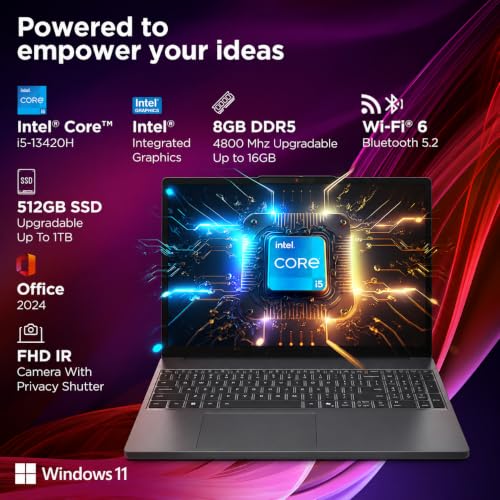 Lenovo IdeaPad Slim 3 13th Gen Intel Core i5-13420H 15.3 inch (38.8cm) WUXGA IPS Laptop (8GB RAM/512GB SSD/Windows 11/MSO 365 Basic + Office 2024/Top Metal Cover/Backlit KB/Grey/1.6Kg), 83K101MFIN