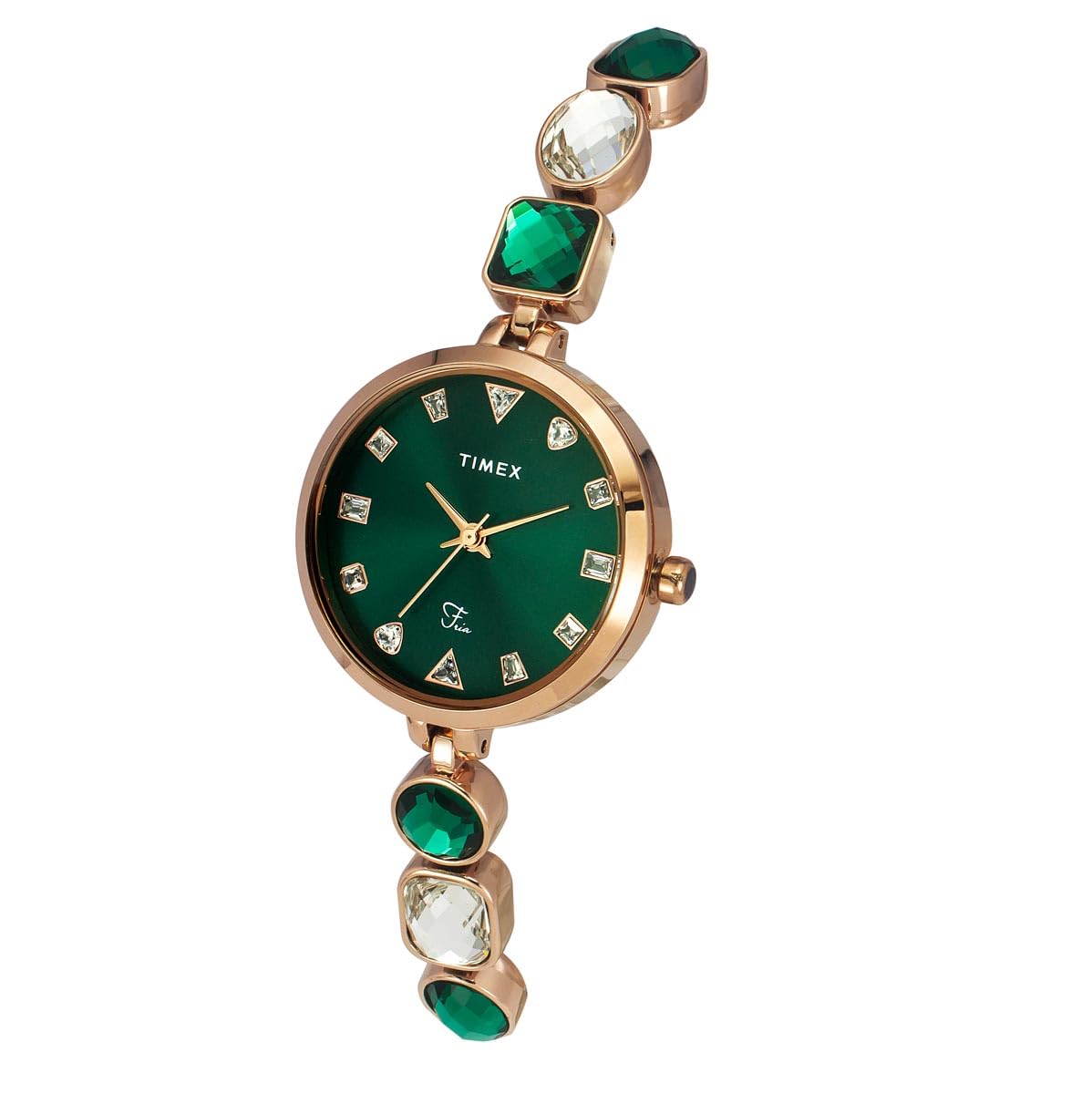 TIMEX Fria Analog Watch for Women with Green Round Dial & Rose Gold Brass Bracelet Band Water Resistant Women's Wrist Watches - TWEL17301