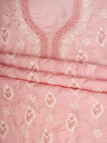 Ada Hand Embroidered Lucknowi Chikankari Unstitched Cotton Dress Material Suit Piece with Dupatta for Women with Muqaish Work 01A669328 Pink
