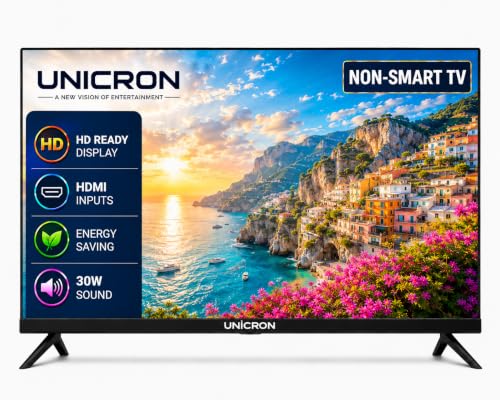 UNICRON 24 Inch Non SMART HD LED TV with 30W Sound Speaker, Clear Display with HDMI & USB Ports, for Gaming, Restaurants, Security, CCTV Office Security Monitor