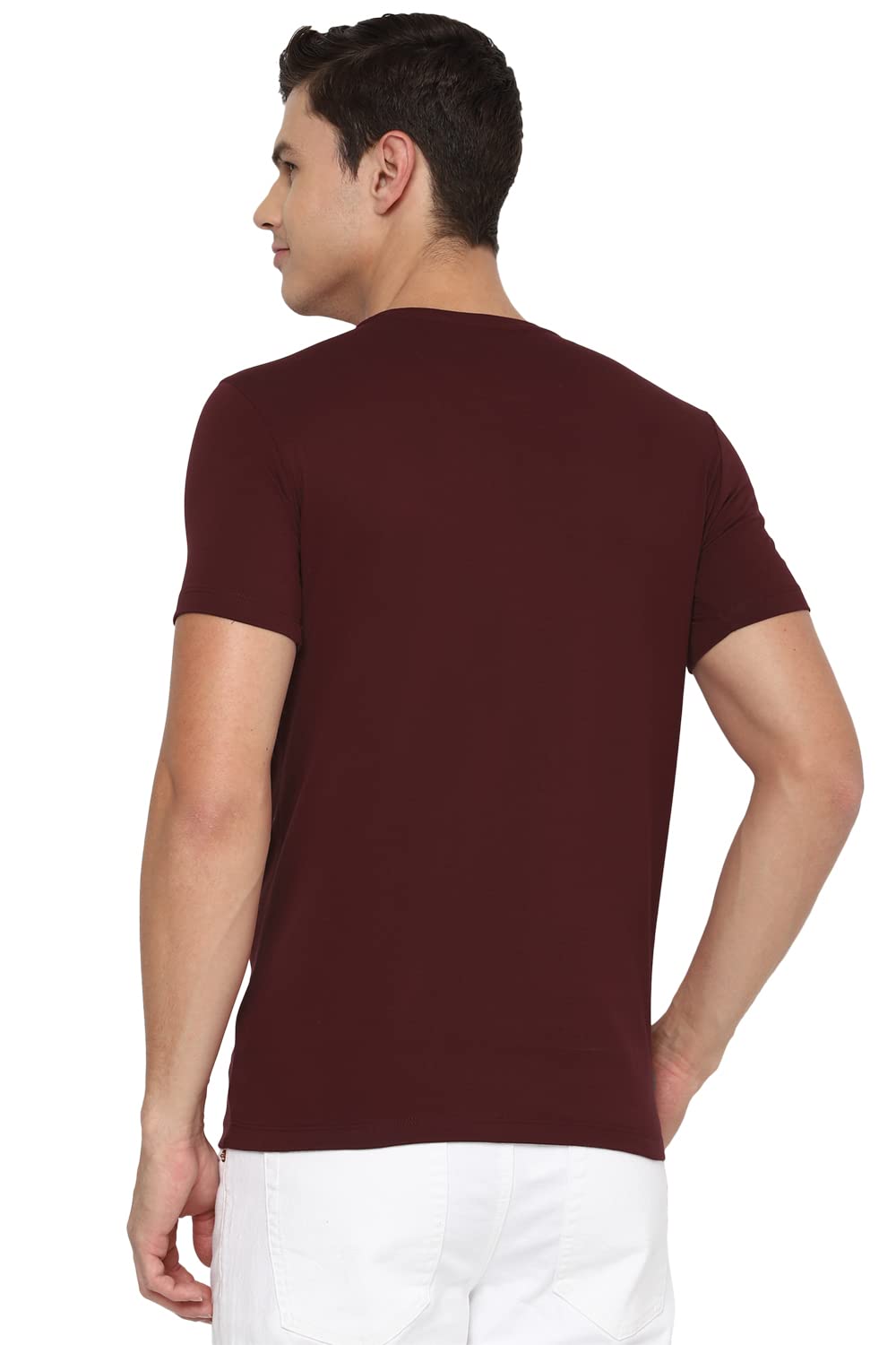 Allen Solly Men's Regular T-Shirt (ALKCVSGF297656_Maroon XL)