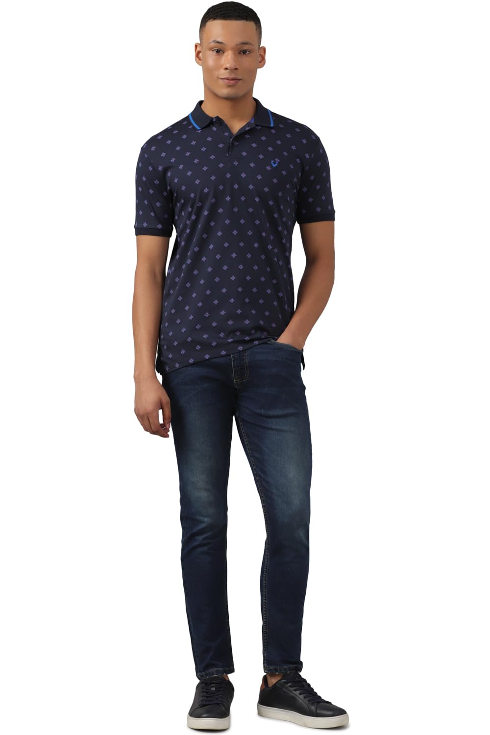 Allen Solly Men Navy Print Polo Neck T-Shirt