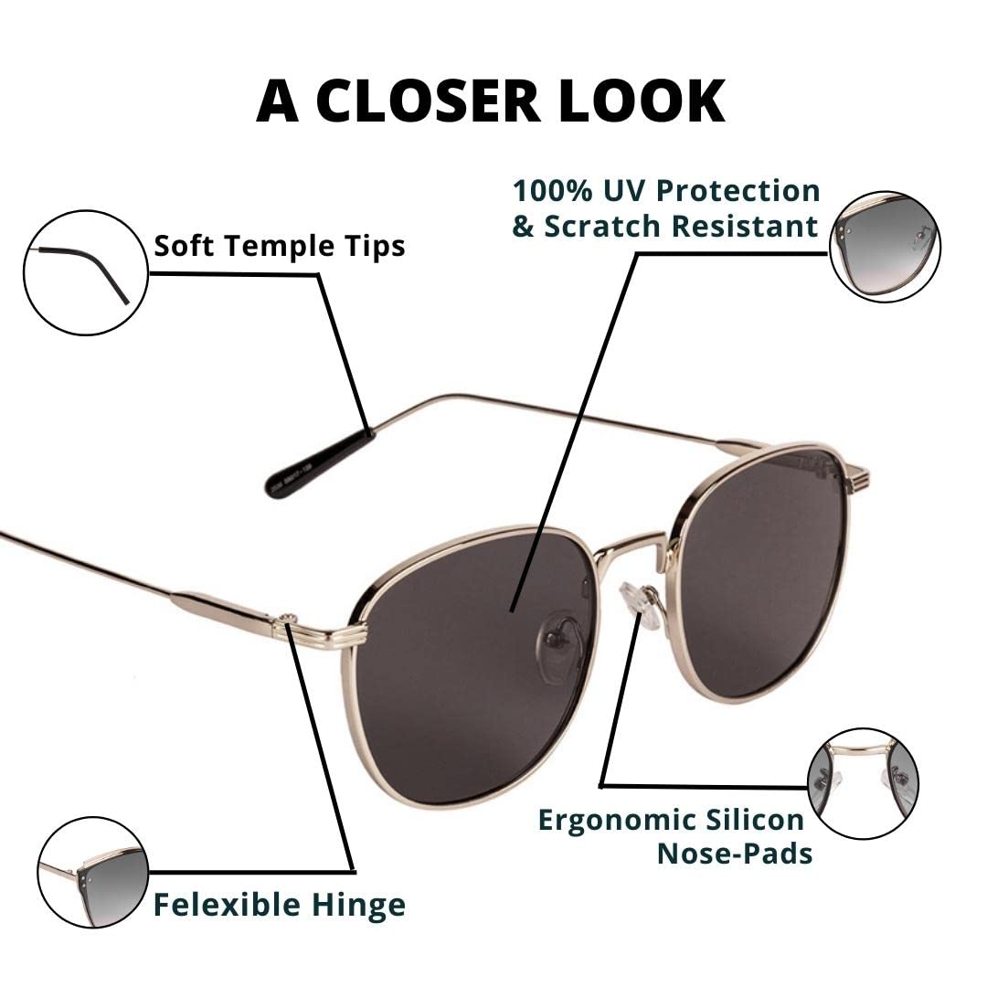Voyage UV Protected Round Men & Women Sunglasses - (2036MG2977 | Black Lens | Silver Frame)