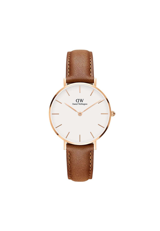 Daniel Wellington Leather Classic Petite Analog White Dial Women's Watch - Dw00100172, Band Color:Brown