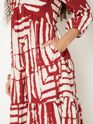 Max Kalki x Max Women Printed A-line Dress (Red_XL)