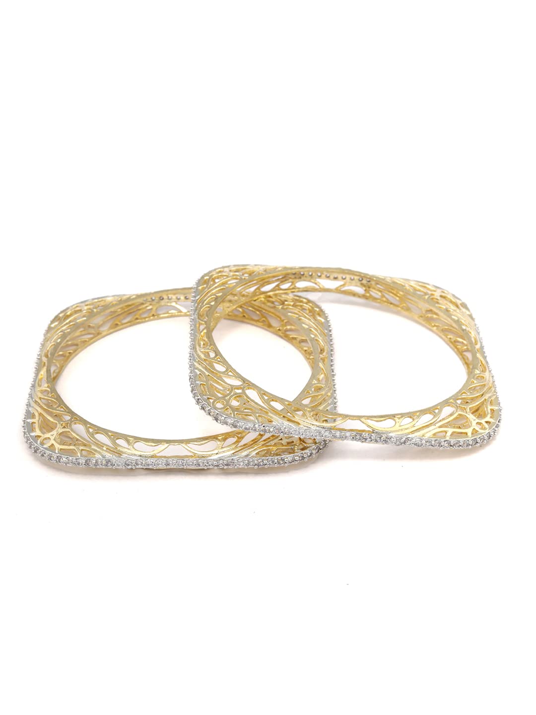 Priyaasi American Diamond Gold Plated Floral Set of 2 Bangle Set for women (2-6)