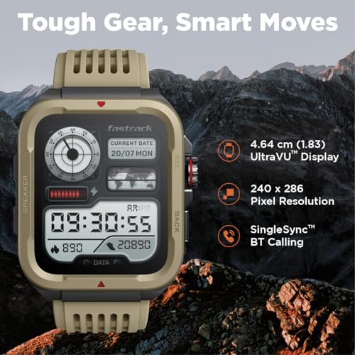 Fastrack Active Rugged Smartwatch with 1.83" UltraVU HD Display|SingleSync BT Calling|Functional Crown|100+ Sports Modes|AI Coach|Auto Multisport Recognition|AI Voice Assistant|24x7 Health Suite|IP68