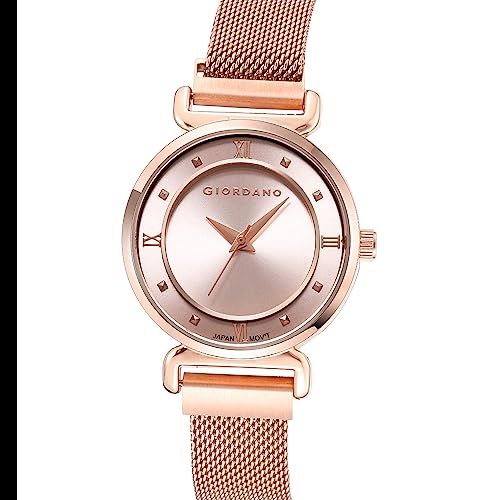 Giordano Analog Stylish Watch for Women with Mesh Metal Strap, 3 Hand Mechanism and Roman Numerals