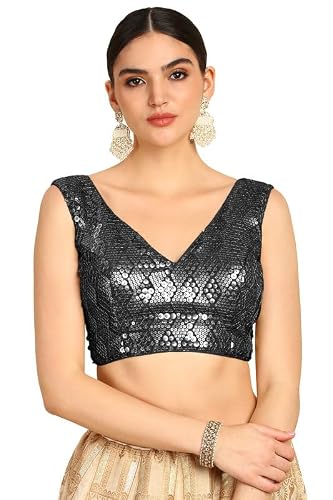 Soch Womens Black Sequinned Embellished Georgette Padded Blouse