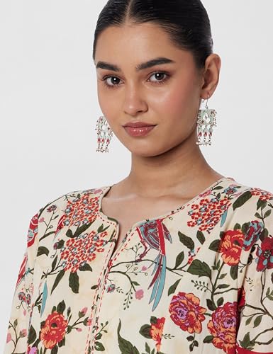 BIBA Women Printed Flared Mix and Match Ankle Length Dress (Fusassorted1303E_Off White_34), Casual Dress, Medium