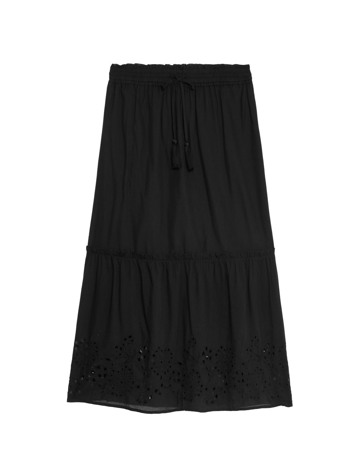 Marks & Spencer Cotton Rich Broderie Midaxi Tiered Skirt Black