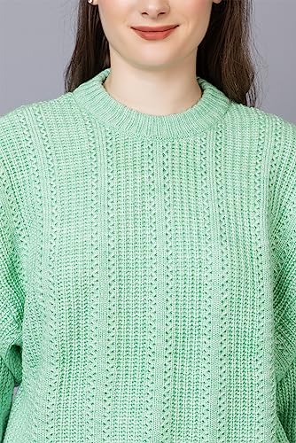 Wear lusso Women Pure Wool Pullover Sweater Regular Fit for Winter | Full Sleeve Stylish Crafted with Comfort and Modern Clothing (Large, Light Green)