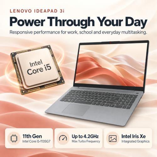 Lenovo IdeaPad 3i 15.6" FHD IPS Touchscreen Laptop, Intel Core i5-1135G7, 20GB RAM, 512GB PCIe NVMe SSD, Backlit Keyboard, Fingerprint Reader, Bluetooth, Wi-Fi, HDMI, Windows 11, Arctic Grey