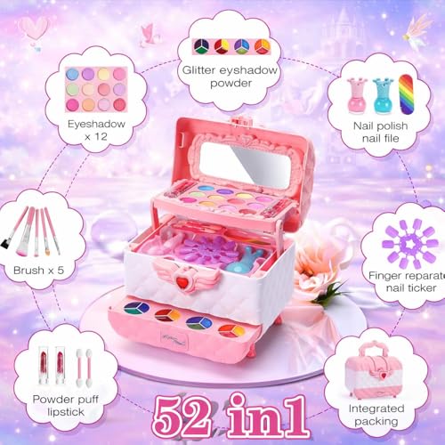 Amazon Brand - Jam & Honey Kids Makeup Kit for Girl, Girls Princess Play Make Up Toys Unicorn Toys for Girl Real Washable Makeup , Makeup Set for Age 3+ Year Old Birthday Gift (Makeup Kit)