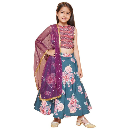 Ahalyaa Girl's Polyester Kids Lehenga Choli (87K-753COM-KDBLSKDU-5-6Y5-6Y)