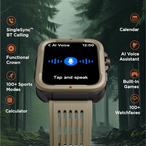 Fastrack Active Rugged Smartwatch with 1.83" UltraVU HD Display|SingleSync BT Calling|Functional Crown|100+ Sports Modes|AI Coach|Auto Multisport Recognition|AI Voice Assistant|24x7 Health Suite|IP68