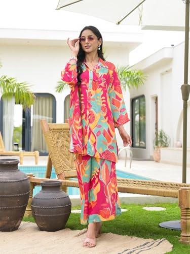 Divena Red Digital Printed Muslin Co-ord set