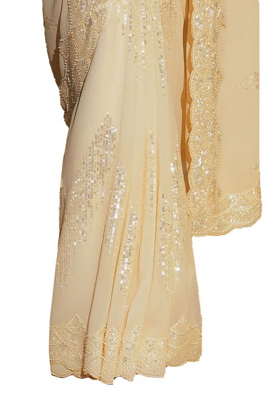 Soch Womens Cream Georgette Saree With Sequins