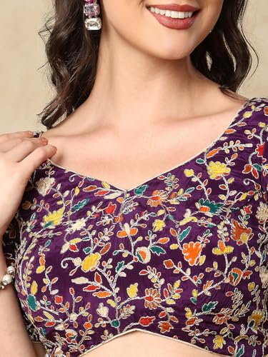 S SALWAR STUDIO Violate Silk Embroidered Readymade Saree Blouse