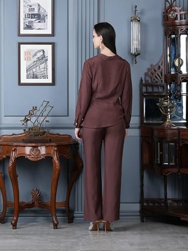 JISORA Women's Russian Silk Co-ord Set 2RCS3059-XL Brown XL