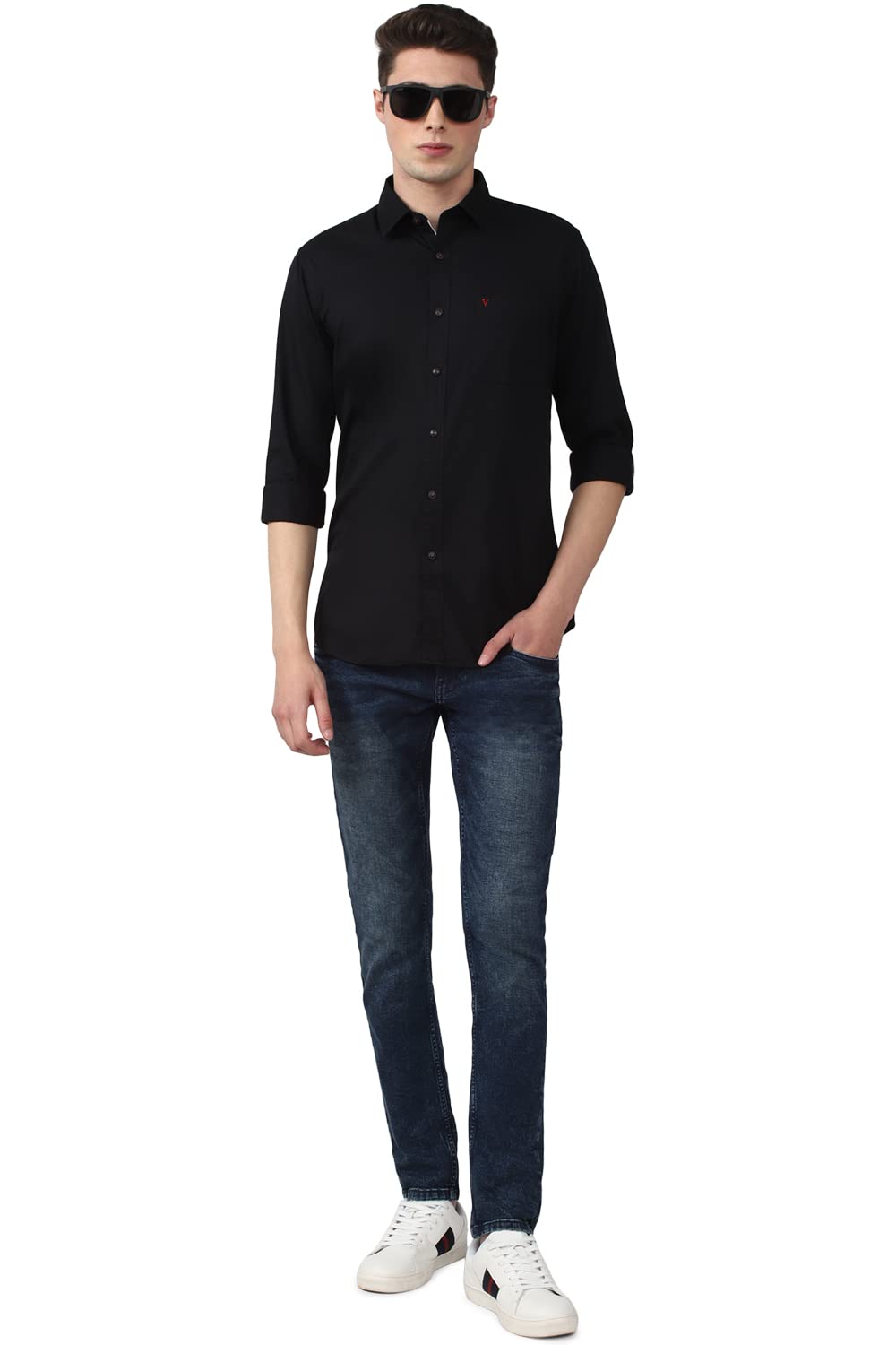 Van Heusen Sport Men's Slim Fit Shirt (VSSFWSLBZ44674_Black 40)