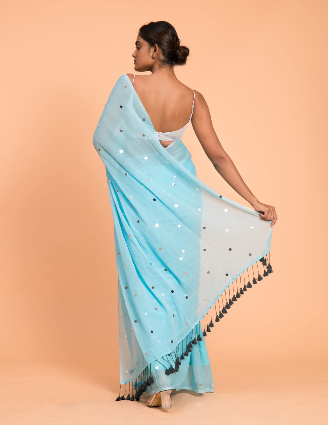 Suta Women's Plain Pure Cotton Saree Without Blouse | Cotton Saree | Plain Cotton Saree| Sky Blue Saree