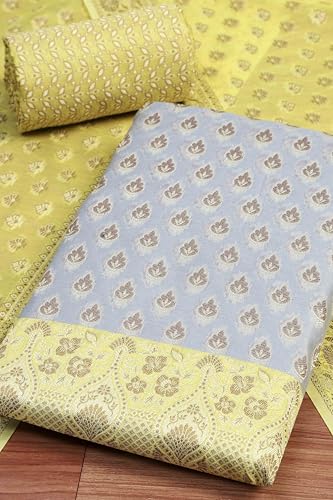 BIBA Women Blue Cotton Unstitched Suit Set_FREE SIZE