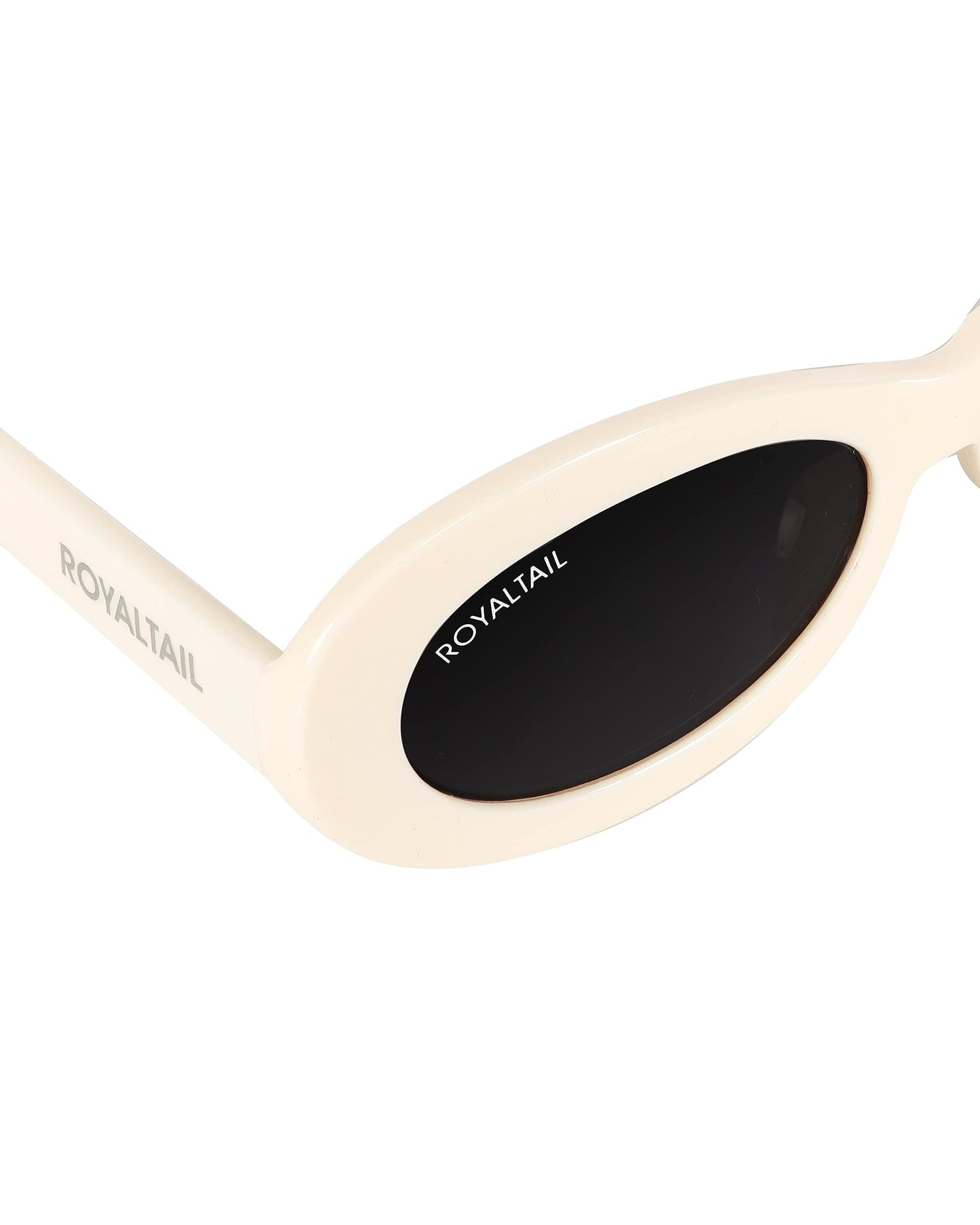 Royaltail Oval Retro Shape Sunglasses Cream Frame & Black Glass Unisex 100% UV Protected | For Men & Women | For Protection, Safety, Party, Styling
