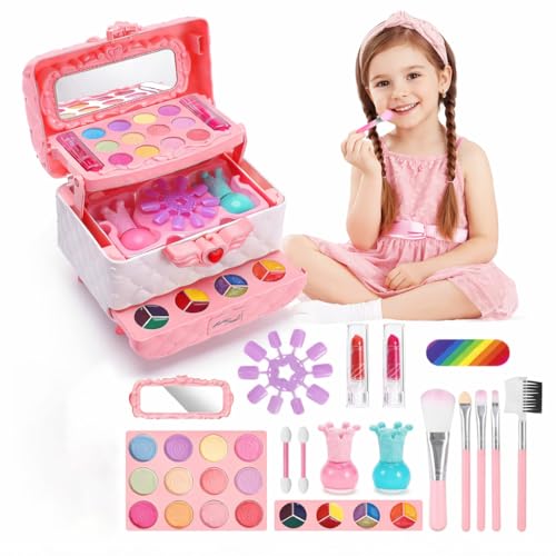 Amazon Brand - Jam & Honey Kids Makeup Kit for Girl, Girls Princess Play Make Up Toys Unicorn Toys for Girl Real Washable Makeup , Makeup Set for Age 3+ Year Old Birthday Gift (Makeup Kit)