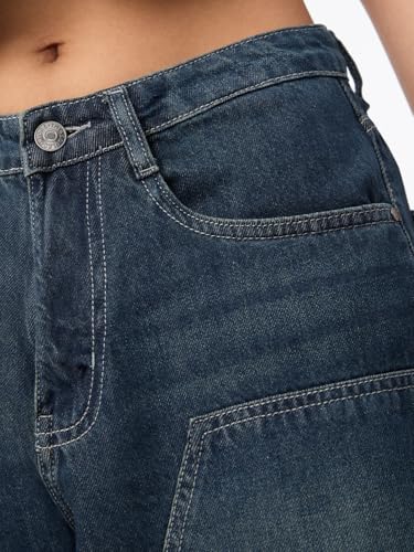 The Souled Store Bermuda Shorts: Stone Blue Women and Girls Buttoned Waistband Faded Cotton Blend Regular Fit Paneled Front Decorative Stitching Bermuda Shorts