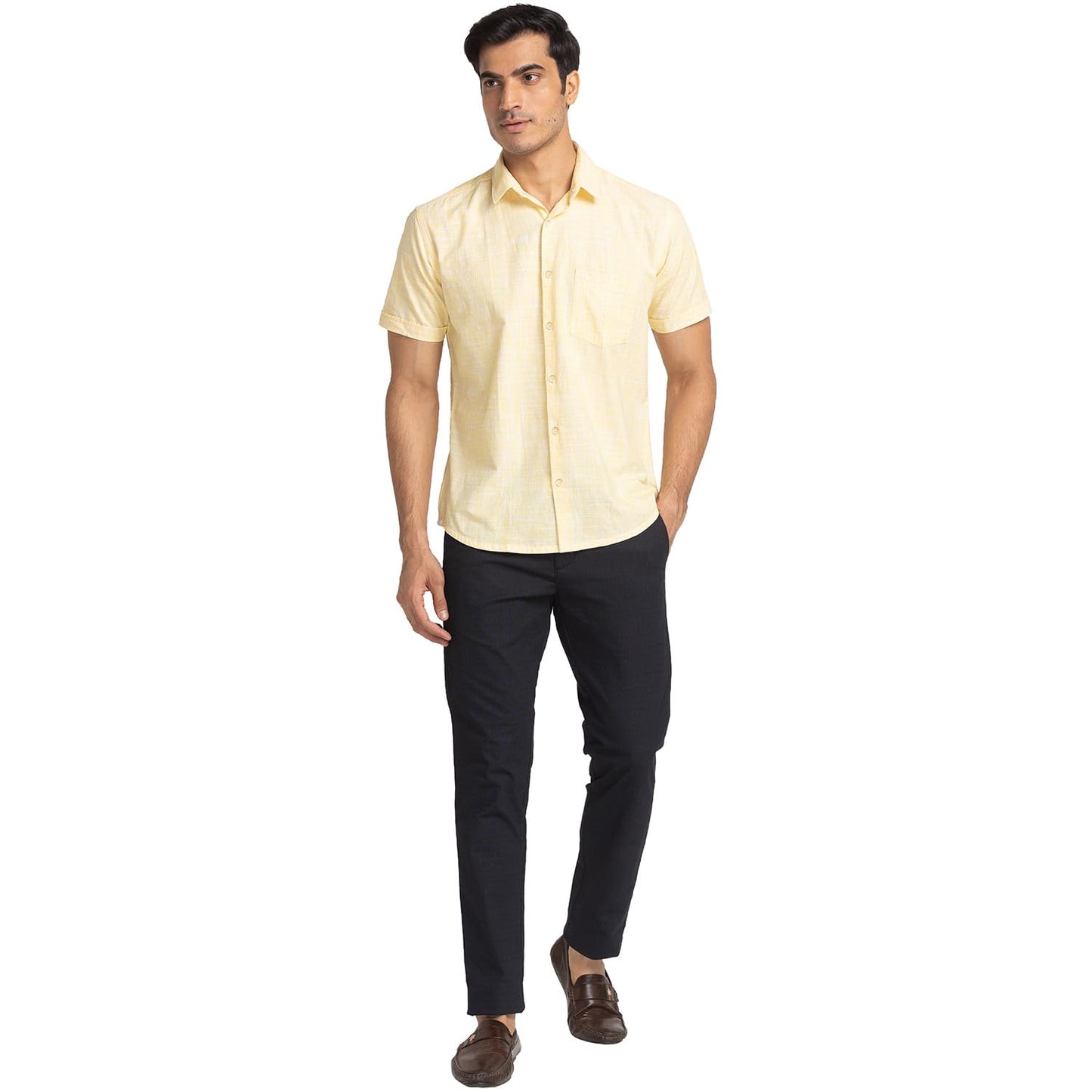 Park Avenue Slim Fit Light Yellow Casual Shirt for Men