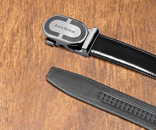 LOUIS STITCH Premium VT Leather Men's Auto Lock Belt | No Holes Belts for Men | Leather Belt for Gents (LSBE-SY-ALJB32-ALGB)