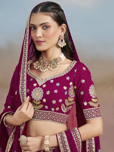 Zeel Clothing Women's Sequins Thread Embroidered Georgette Lehenga Choli With Dupatta (6008-Pink-Women-Lehenga-Choli-New; Free Size)(Pink)