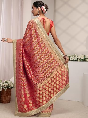 Libas Art bandhani floral woven Satin Saree For Women With Unstitched Blouse Piece | Traditional Saree For Festive & Wedding