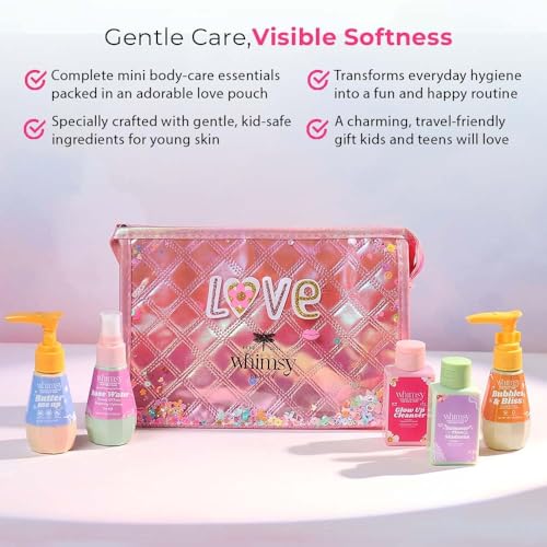 Whimsy Beauty Kids Body Care Gift Set | Moisturizer, Body Wash, Face Cleanser, Rose Water & Sunscreen | Non-Toxic Skincare Kit for Girls & Pre-Teens | Birthday Return Gift (Pack of 5)