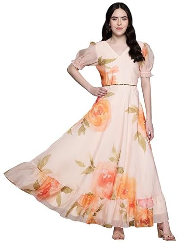 Floral Print Puff Sleeve Maxi Dress