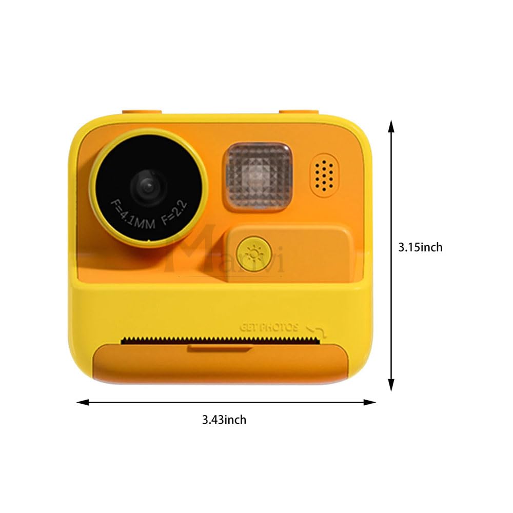 MANVI Instant Print Camera for Kids, 48 MP Print Camera for Boys & Girls, 1080P Video Recoding Camera with 3 Printing Rolls (Yellow)